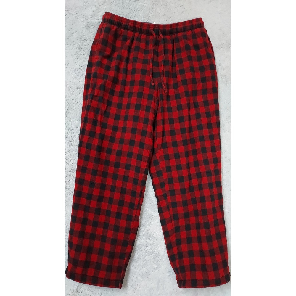 LL Bean Pants Mens Large Fleece Lined Buffalo Plaid Flannel Pajama Sleepwear Red